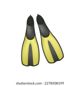 Pair of scuba or diving fins 3D illustration. Cartoon drawing of swimfins for divers in 3D style on white background. Sports, healthy lifestyle, scuba diving concept