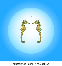A pair of seahorse in a courtship face-off. Vector illustration.