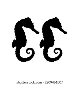 Pair of the Seahorse Silhouette for Logo, Pictogram, Apps, Website, Art Illustration or Graphic Design Element. Vector Illustration