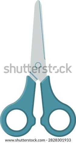 A pair of sharp metal scissors with ergonomic teal blue plastic handles isolated on a white background. Perfect tool for paper cutting, school crafts, or office.