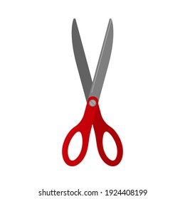 Pair of sharp red scissors for school craft work in flat design vector