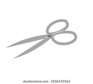 Pair of sharp, stainless steel fabric scissors with a simple grey design, isolated on a white background. Large handles and durable construction make them a staple for sewing and crafting.