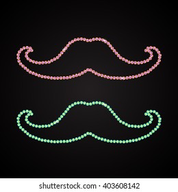 Pair of shining mustaches made with green and pink gemstones. Vector illustration for your graphic design.