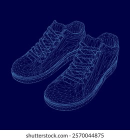 Pair of shoes in a blue background. The shoes are in a 3D format