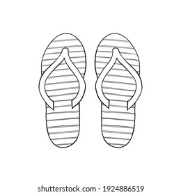 Pair shoes. Flip flops. Hand draw doodle outline sketch. Vector illustration.