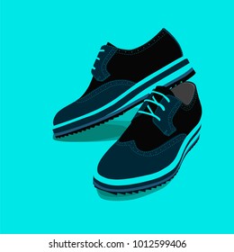 a pair of shoes on blue background