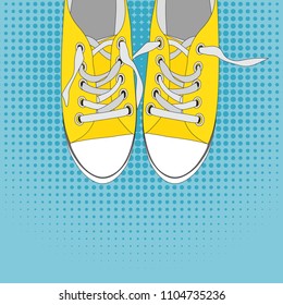 Pair of shoes on color background in Pop Art Style Vector Illustration EPS10