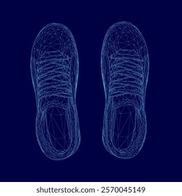 Pair of shoes are shown in a blue background. The shoes are shown in a 3D format, giving them a more realistic appearance