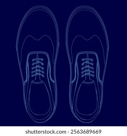 Pair of shoes are shown in a blue color. The shoes are designed in a way that they look like they are made of a digital material. The shoes are shown in a close up view