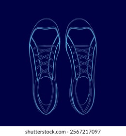 Pair of shoes are shown in a blue color. The shoes are shown in a cartoon style and are drawn in a way that they appear to be 3D