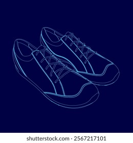 Pair of shoes are shown in a blue color. The shoes are drawn in a blue contour style