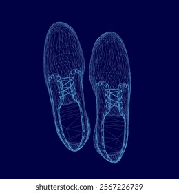 Pair of shoes are shown in a blue color. The shoes are shown in a 3D form