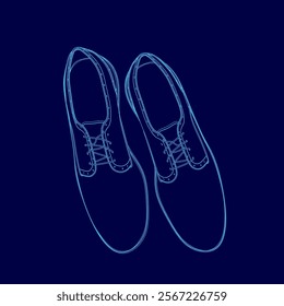 Pair of shoes are shown in a blue color. The shoes are drawn in a blue style