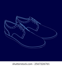 Pair of shoes are shown in a blue color. The shoes are drawn in a blue style