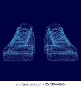 Pair of shoes are shown in a blue color. The shoes are in a 3D form and are shown in a very detailed manner