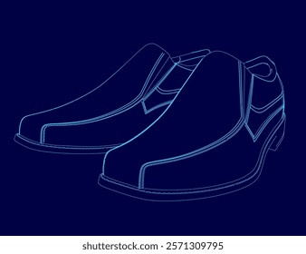 Pair of shoes are shown in a blue color. The shoes are designed to look like they are made of a material that is not visible