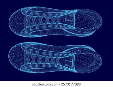 Pair of shoes are shown in a blue color scheme. The shoes are shown in a 3D format, giving them a futuristic appearance