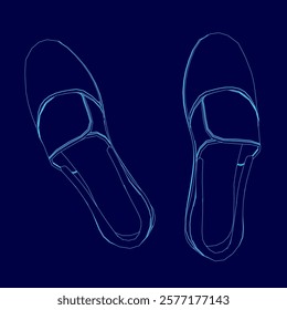 Pair of shoes are shown in a blue color. The shoes are designed to look like they are made of a material that is not visible