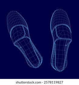 Pair of shoes are shown in a blue color. The shoes are designed in a way that they look like they are made of a 3D material. The shoes are placed in a way that they are almost touching each other