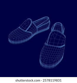 Pair of shoes are shown in a blue color. The shoes are in a 3D format and appear to be a close up of the shoes