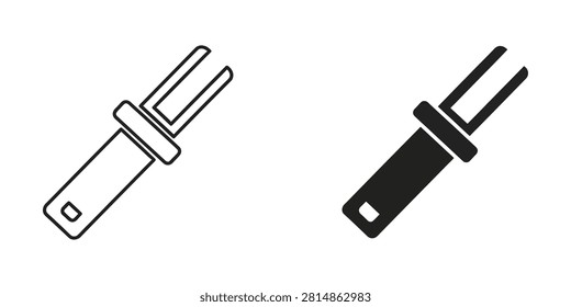 A pair of showing a two-pronged fork or specialized tool. One is an outline, the other is a solid black shape.