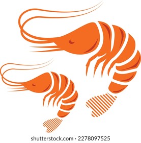 pair of Shrimps concept, small lobsters vector design, Sea Food symbol, Underwater Animals aquatic Common species illustration