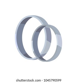 Pair of silver or platinum wedding rings icon. Man and woman bridal rings from precious metal illustration isolated on white background