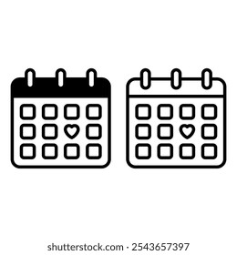 A pair of simple, black and white calendar icons in a minimalist design. Perfect for digital interfaces, apps, and print materials