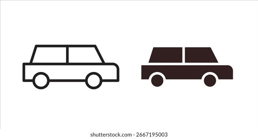Par de ícones de carro simples, um preto e um branco, isolado no fundo branco.
