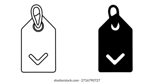 Um par de tags gráficas simples. Um é um contorno, o outro é preto sólido. Ambos apresentam uma divisa ou seta apontando para baixo.