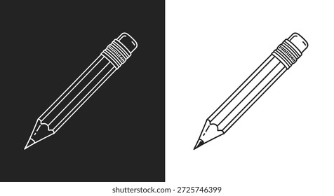 Pair of simple pencil icons shown in contrasting black and white styles for writing drawing and educational graphic design.