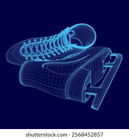 Pair of skates and a pair of skates are shown in a blue color. The skates are placed on top of a blue background