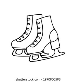Pair of skates vector on white background for figure skating and winter sports. Outline doodle hand-drawn illustration.