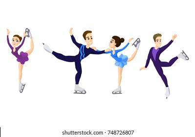 Pair Skating Figure Skating Boy And Girl, Cartoon Skate Man And Woman, Boy And Girl In Ice Skates. Male And Woman Skating. Couple Boy And Girl Pair Figure Skating. Boy And Girl In Pair. Vector Cartoon