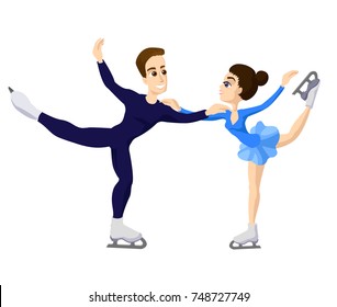 Pair skating figure skating boy and girl, cartoon skate man and woman, boy and girl in Ice skates. Male and woman skating. Couple boy and girl pair figure skating. boy and girl in pair. Man and woman 
