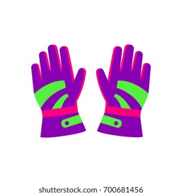 Pair of skiing, snowboarding gloves, winter sport clothing, flat style vector illustration isolated on white background.