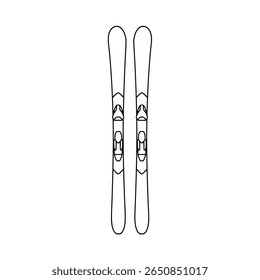 Par de skis line art. Equipamento de esporte de inverno para neve e esqui de montanha.