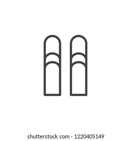 Pair of skis outline icon. linear style sign for mobile concept and web design. Winter sport equipment simple line vector icon. Symbol, logo illustration. Pixel perfect vector graphics