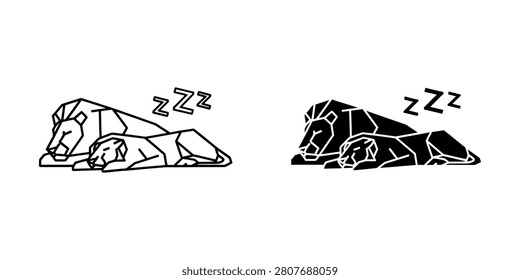 Pair of sleeping lions vector illustration set with big cat sleeping wildlife illustration silhouette minimalist peaceful creature