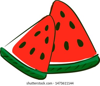 A pair of sliced watermelon, vector, color drawing or illustration.