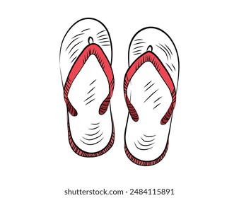 A pair of slippers - Cartoon flip flop sandals, Summer Shoes isolated vector image on white background