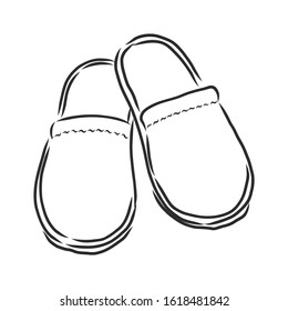 Pair of slippers, home shoes, vector sketch illustration 