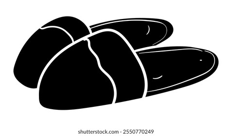 Pair of slippers side view silhouette vector illustration. Isolated on white background