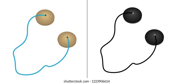 Pair of Small Tingsha Cymbals Manjira, Indian Instrument - Vector Illustration Icon Icolated