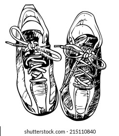 Pair of Sneakers - hand drawn. Vector Illustration.