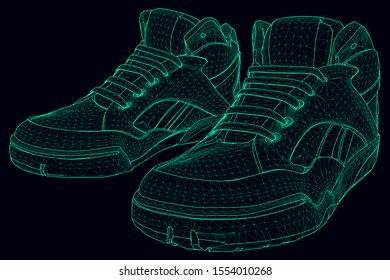 pair of sneakers illustrated with lines