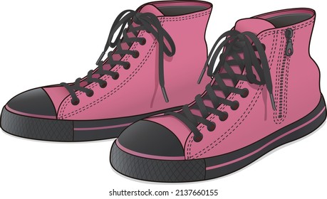 A pair of sneakers in pink and black colors, vector illustration on white background