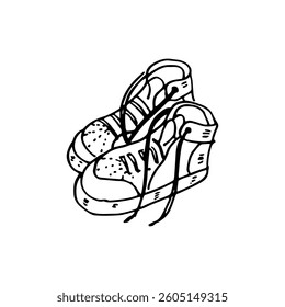 Pair of sneakers shoes doodle cartoon vector freehand drawn black outline art.