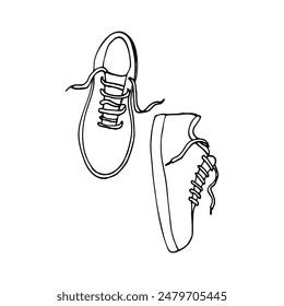 pair of sneakers with untied laces, top view - hand-drawn doodle sketch