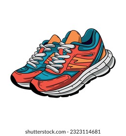 A pair of sneakers with white laces isolated on a white background. Classic sports shoes. Vector illustration